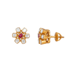 Floral Polki-Style Silver Studs by Tavya Jewellery - full view