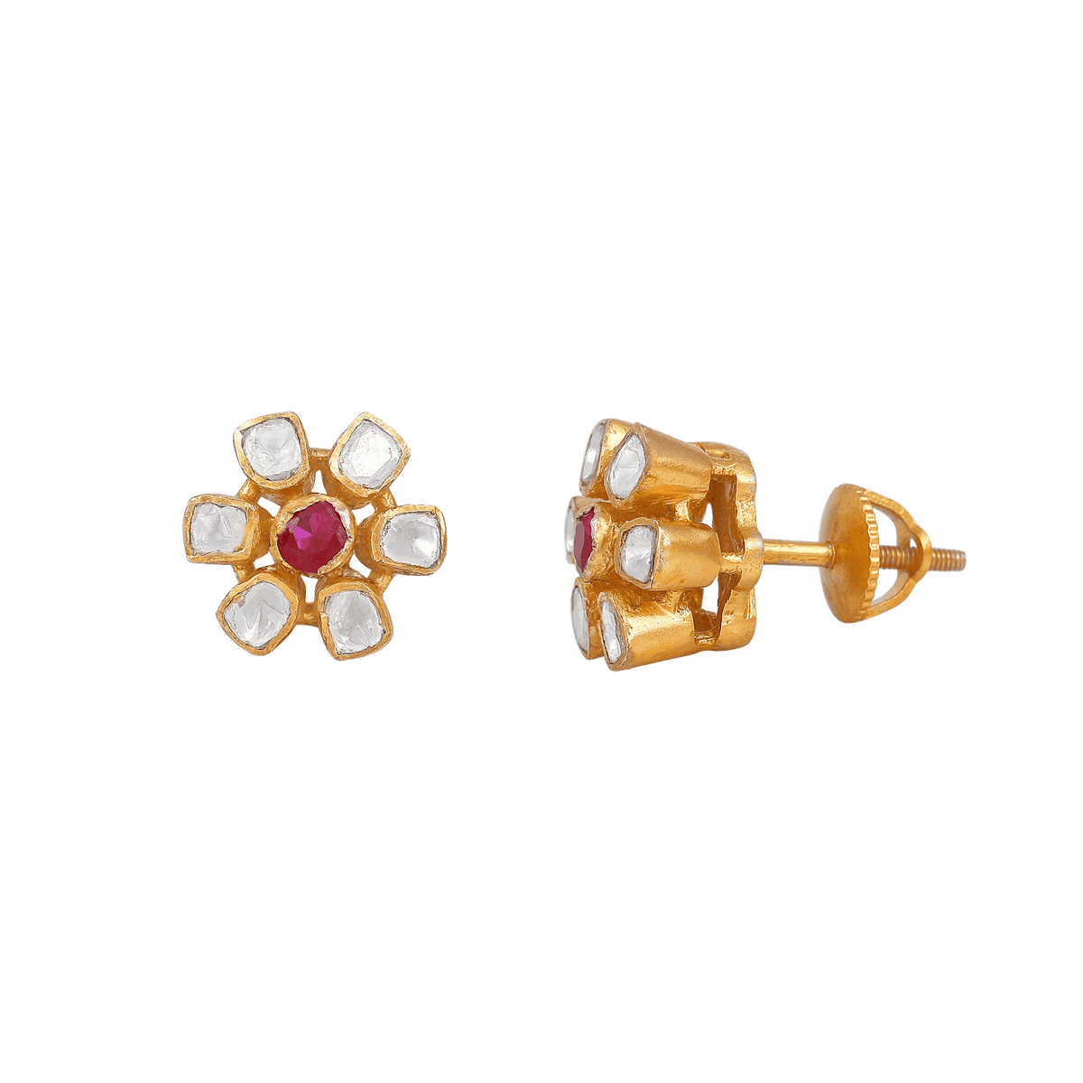 Floral Polki-Style Silver Studs by Tavya Jewellery - full view