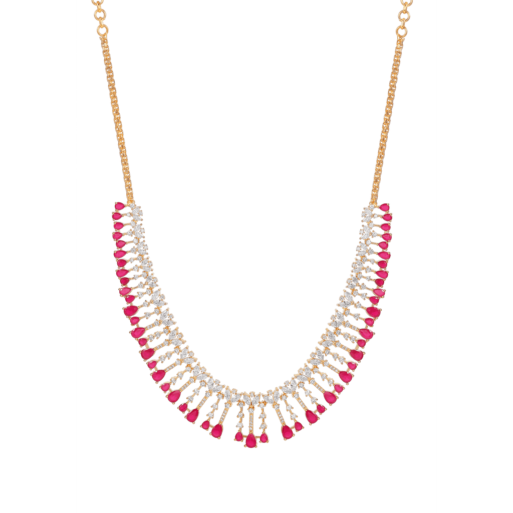Radiant Flora Pink Stone Choker Set in Silver by Tavya Jewellery - full view
