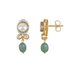 Polki-Style Silver CZ Halo Earrings with Green Droplets by Tavya Jewellery - full view