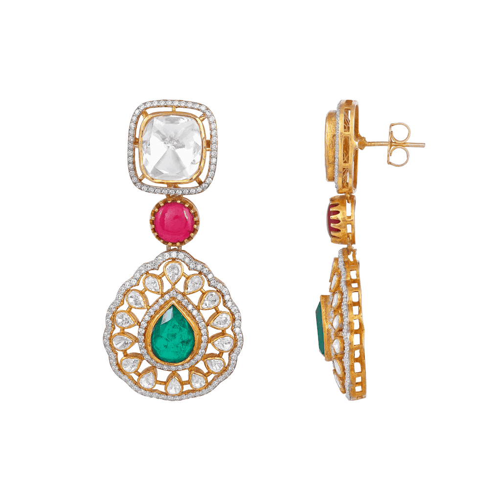 Floral Leaf Motif 92.5 Silver Dangler Earrings by Tavya Jewellery - full view