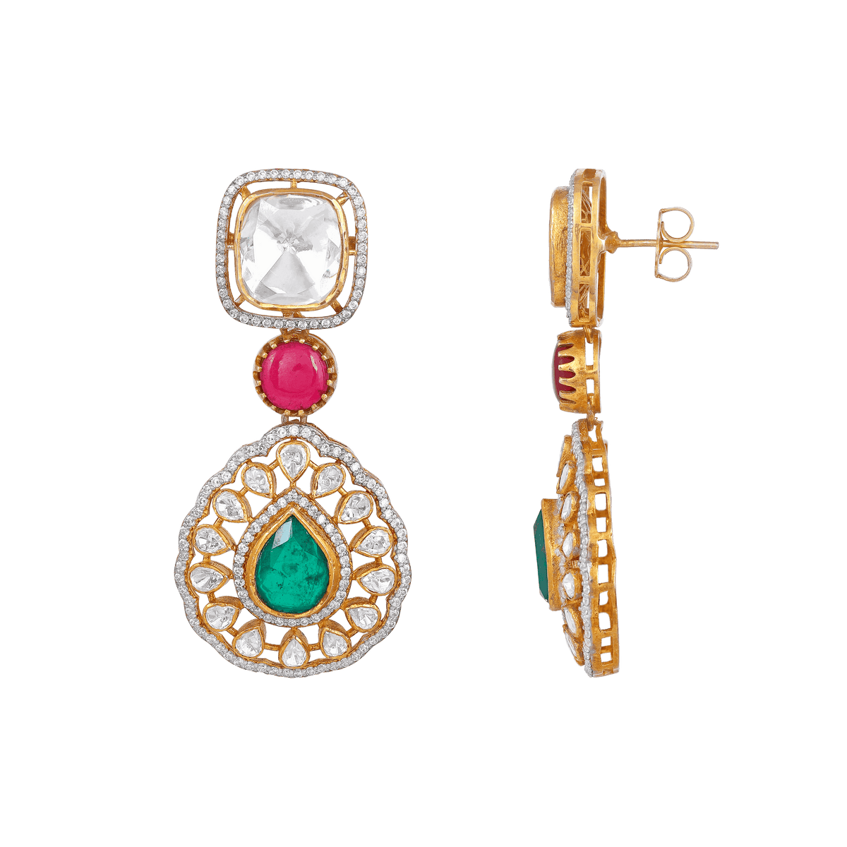Floral Leaf Motif 92.5 Silver Dangler Earrings by Tavya Jewellery - full view