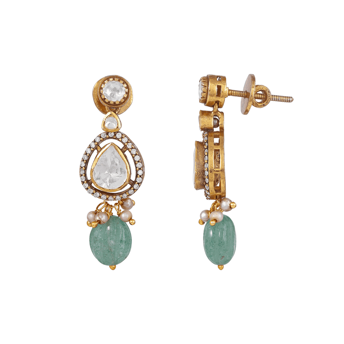Empress Pear-Cut 92.5 Silver Drop Earrings by Tavya Jewellery - full view
