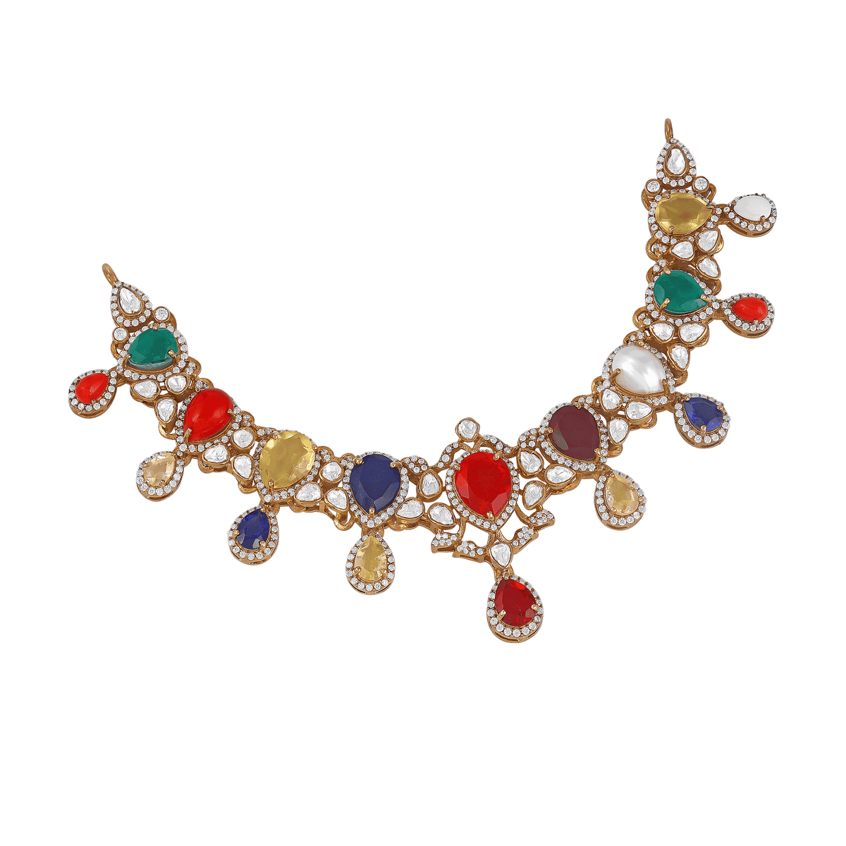 Silver Short Necklace with CZ & Pearl Accents by Tavya Jewellery - close-up detail