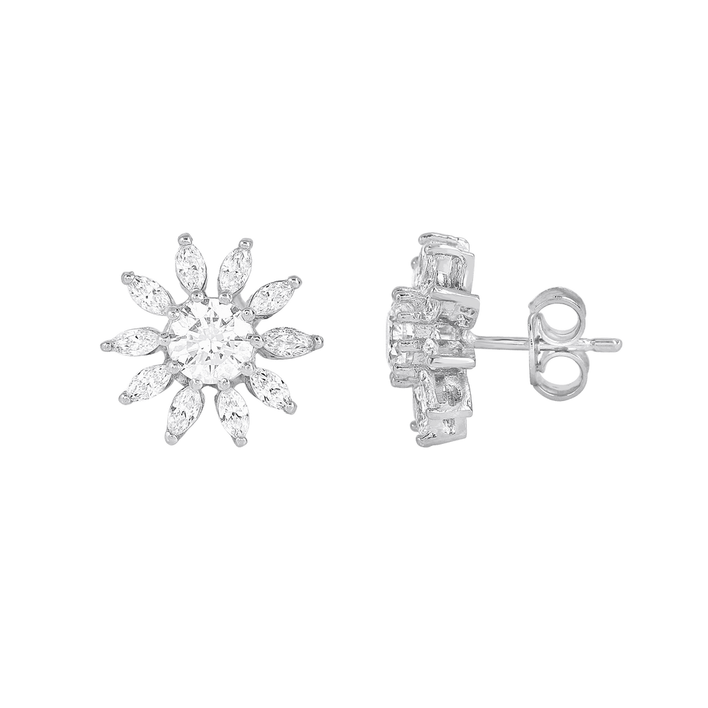 Stellar Sunburst CZ Stud Earrings in Silver by Tavya Jewellery - full view