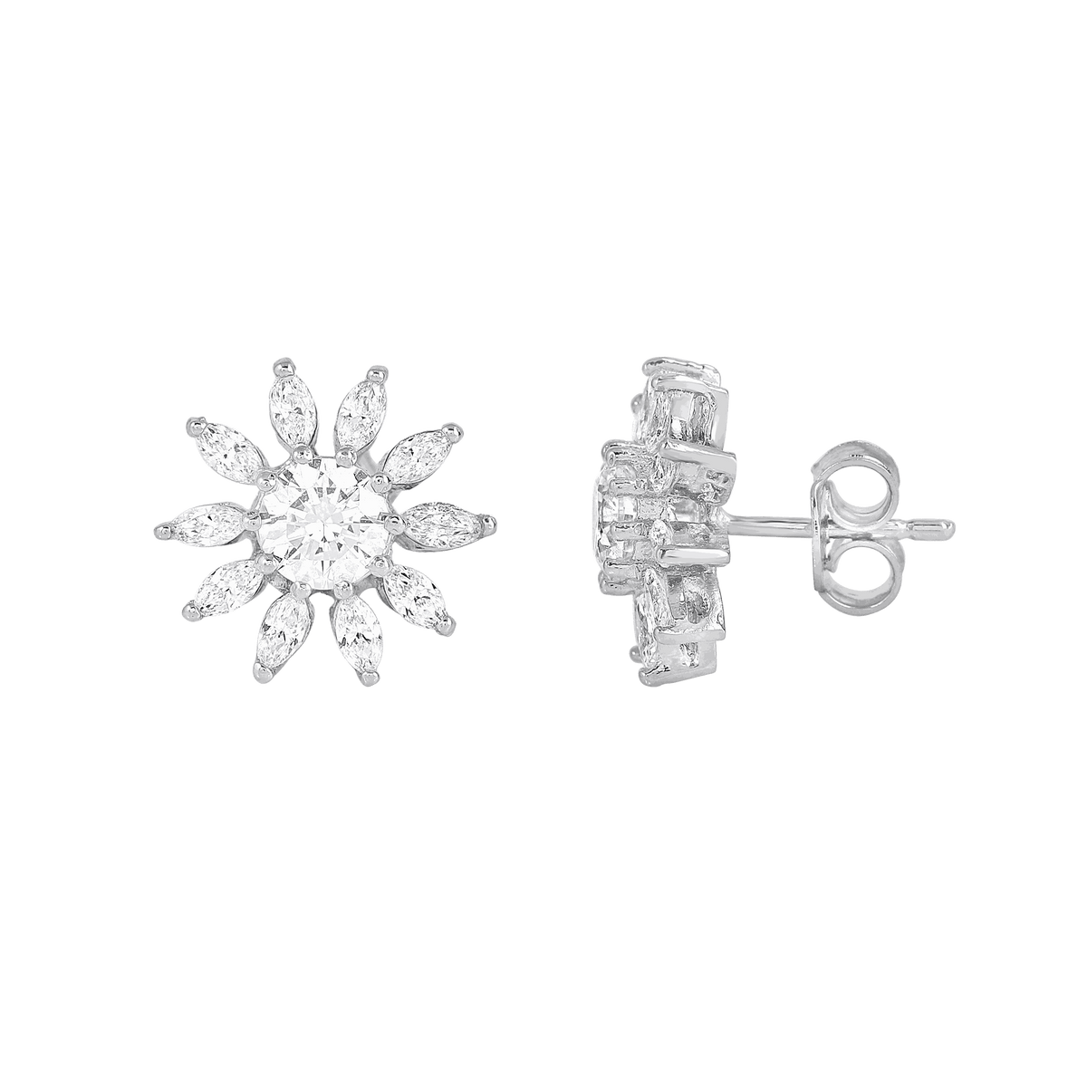 Stellar Sunburst CZ Stud Earrings in Silver by Tavya Jewellery - full view
