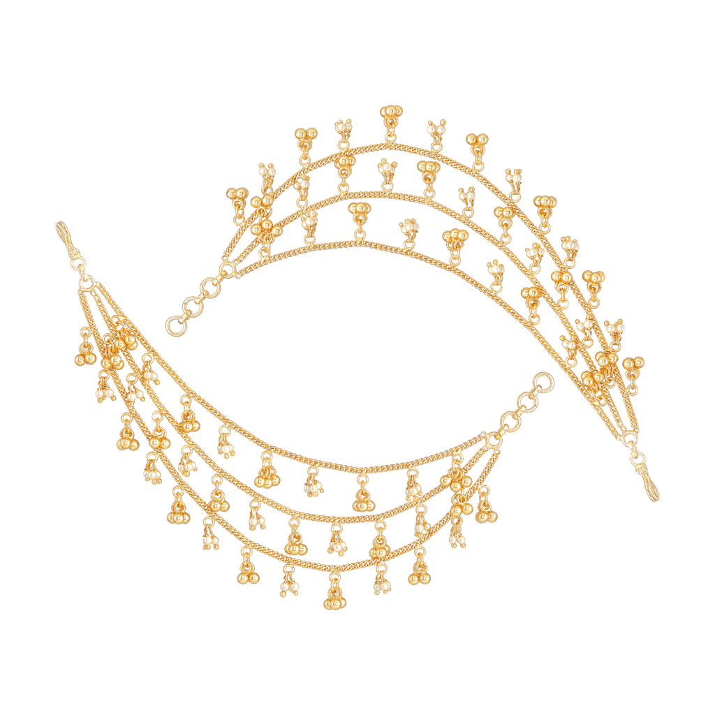 Silver 3-Layer Gold Plated Ear Chains by Tavya Jewellery - side view