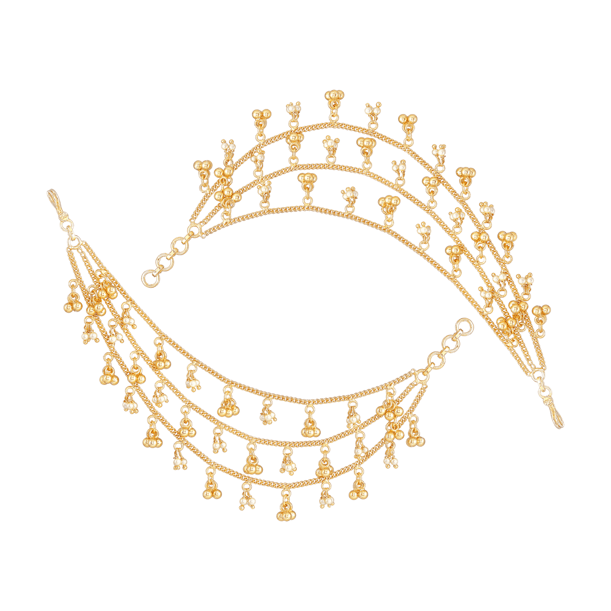 Silver 3-Layer Gold Plated Ear Chains by Tavya Jewellery - side view
