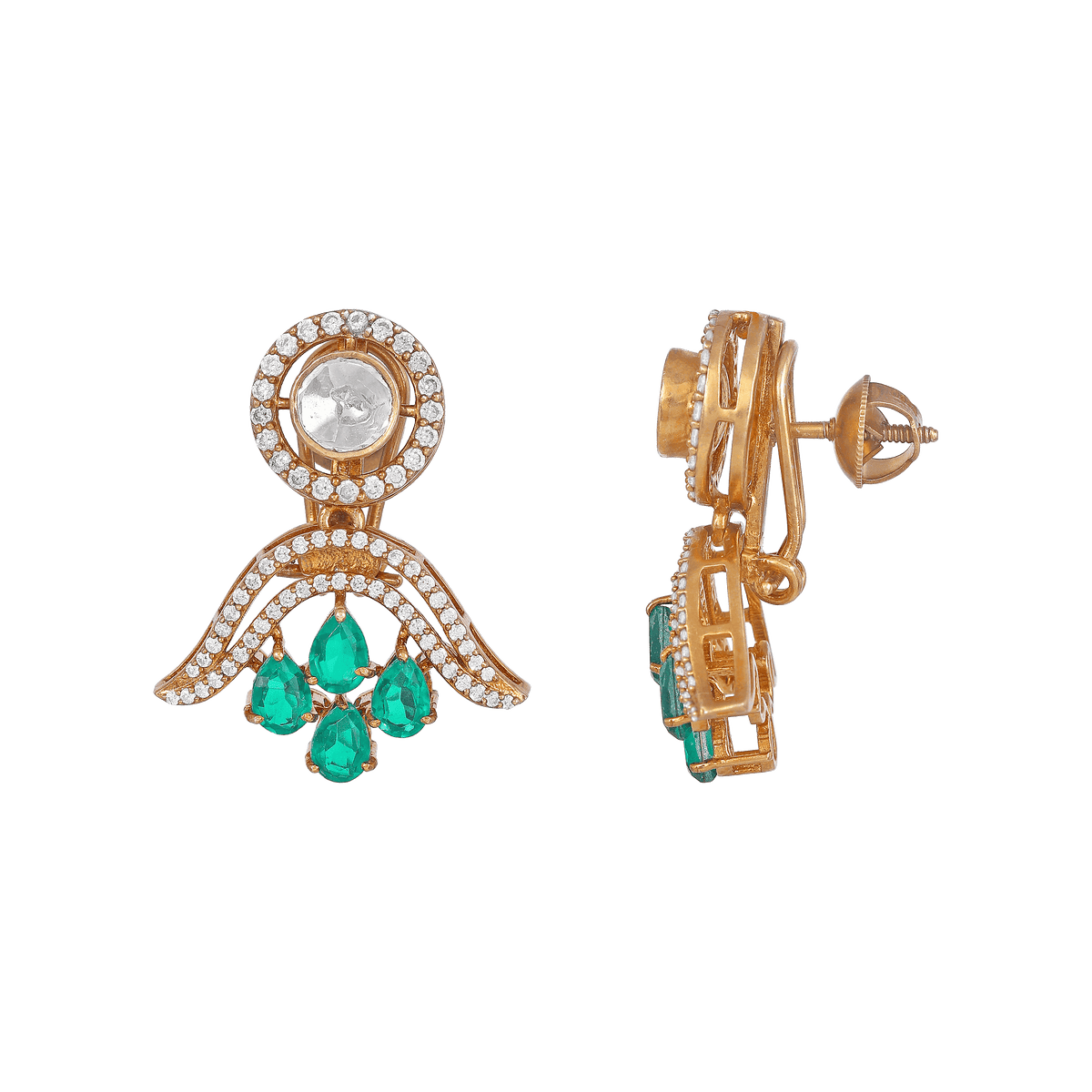 Vintage Polki-Inspired Silver Drop Earrings by Tavya Jewellery - full view