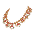 Silver Red Stone Floral Haram by Tavya Jewellery - styled close-up