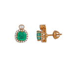Regal Green Stone CZ Halo Studs in Silver by Tavya Jewellery - full view