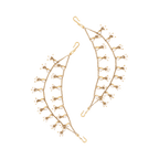 92.5 Silver gold-plated hair accessory with double-layer chain, cubic zirconia stones, and seed pearl clusters in teardrop motifs