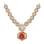 Pink Ruby Stone Pear Necklace in 92.5 Silver by Tavya Jewellery - full view