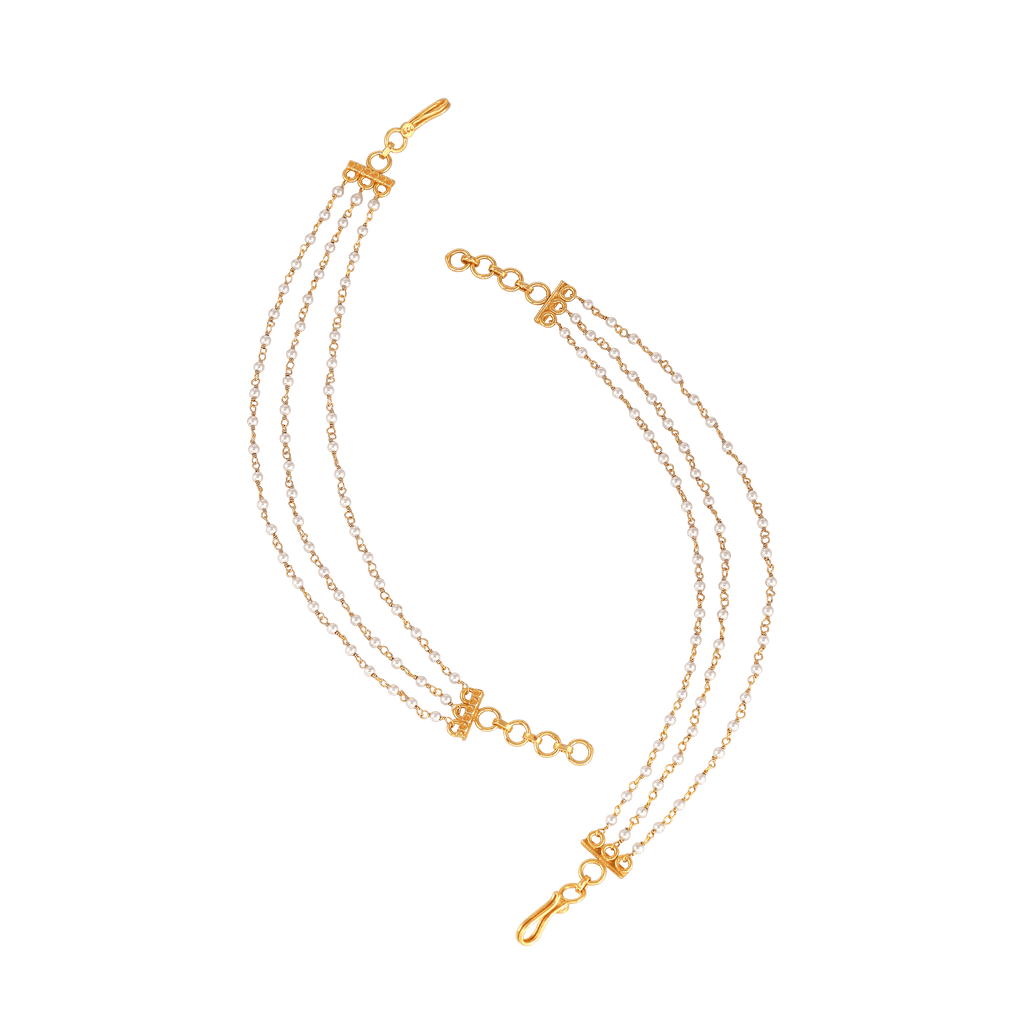 Three-Layered Pearl Silver Ear Chains by Tavya Jewellery - side view