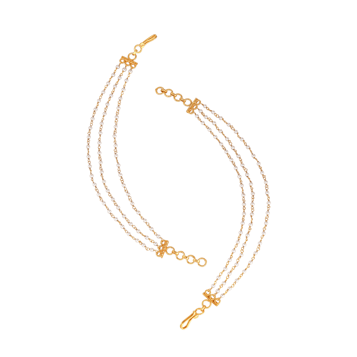 Three-Layered Pearl Silver Ear Chains by Tavya Jewellery - side view