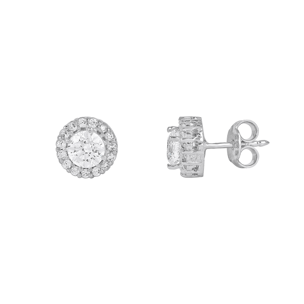 Timeless Brilliance CZ Halo Studs in Silver by Tavya Jewellery - full view