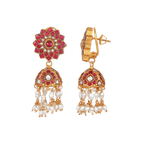 Silver Jhumkas With Floral Pattern by Tavya Jewellery - full view