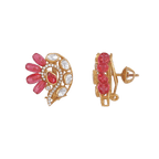 Silver Peacock Stud Earrings in Pink Stone by Tavya Jewellery - full view