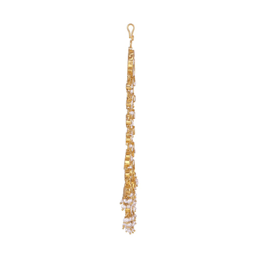 Mughal-Style Silver Passa with CZ & Pearl Droplets by Tavya Jewellery - side view