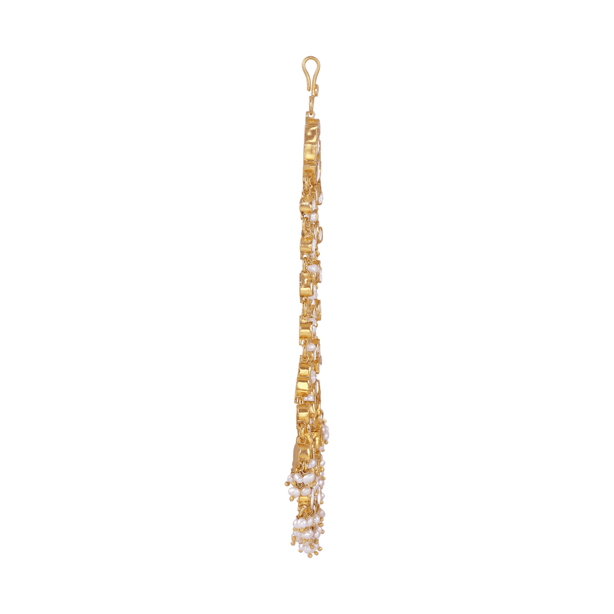 Mughal-Style Silver Passa with CZ & Pearl Droplets by Tavya Jewellery - side view