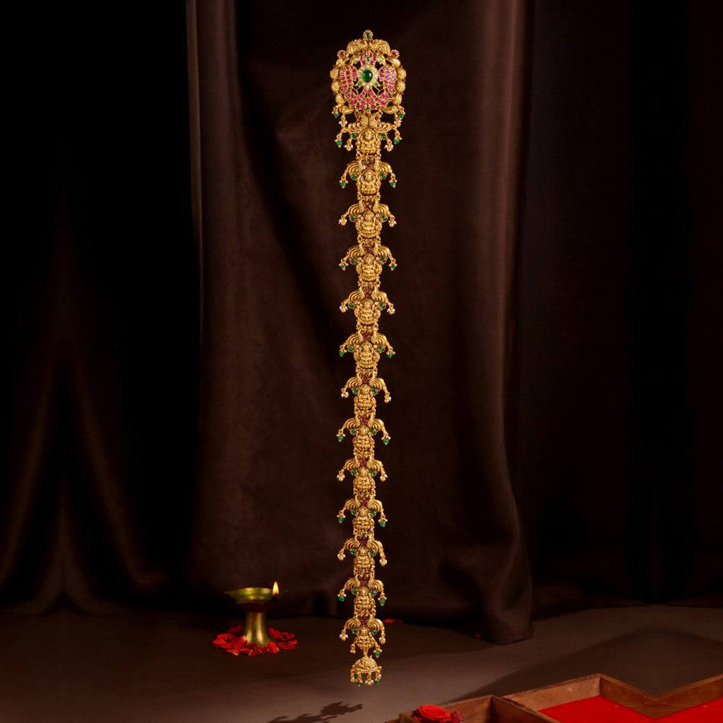 Designer Lakshmi Silver Jada billa for Bridal Hair by Tavya Jewellery - front view