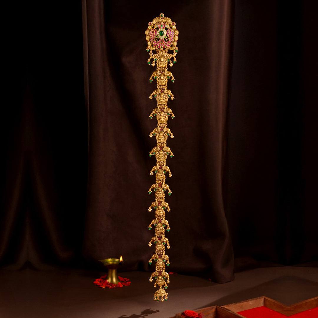 Designer Lakshmi Silver Jada billa for Bridal Hair by Tavya Jewellery - front view