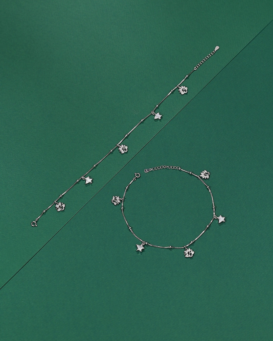 Silver Flora Dangle Anklet