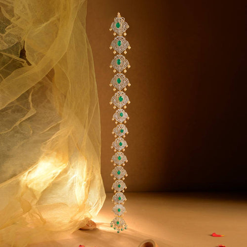 92.5 CZ Silver Emerald Drop Hair Chain by Tavya Jewellery - front view
